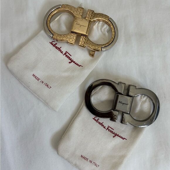 Salvatore Ferragamo Silver/Gold Gancini Belt Buckle Buckle Only with Dust Bag